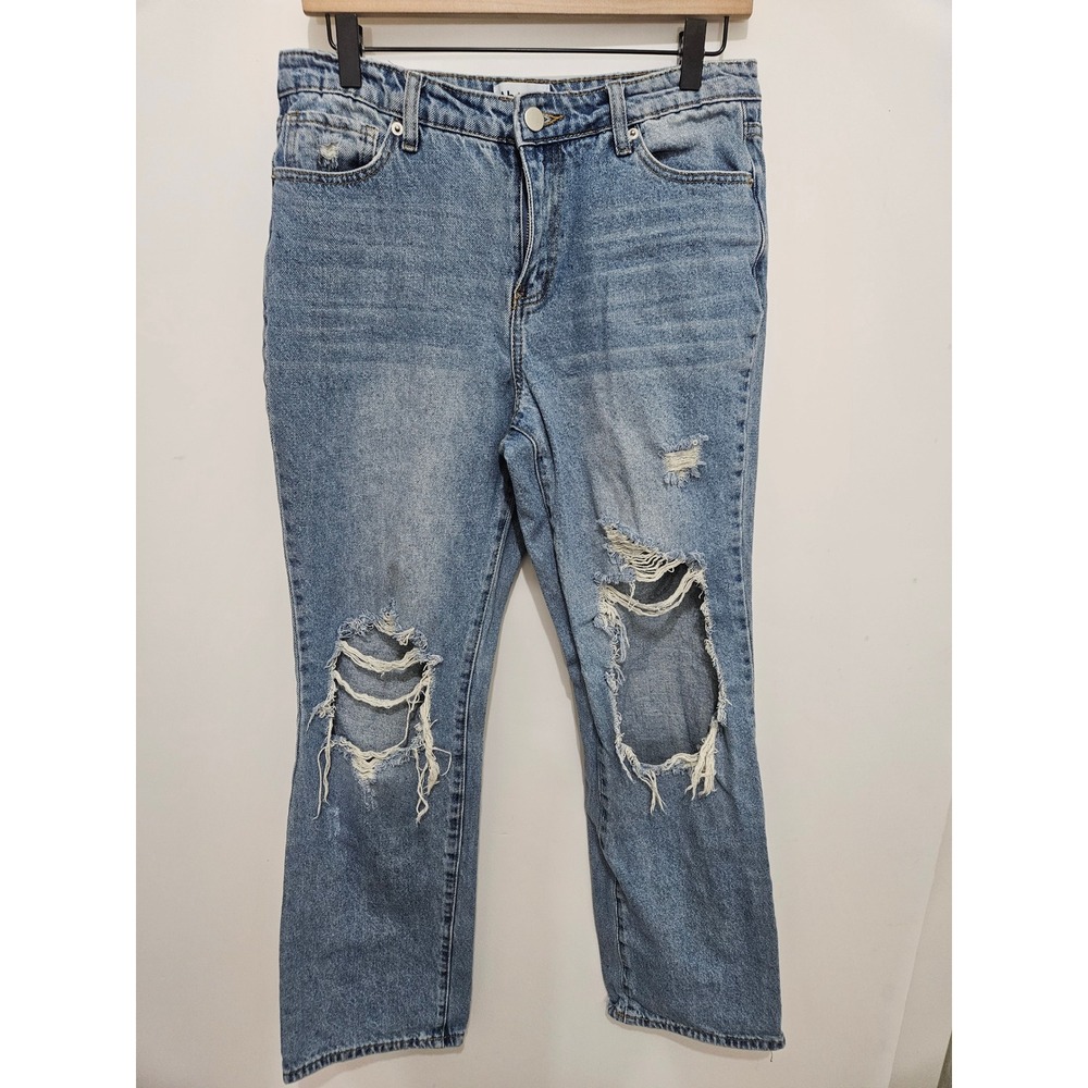 Abound Womens Distressed High Rise Straight Leg Blue‎ Jeans Size 29 Medium Wash
